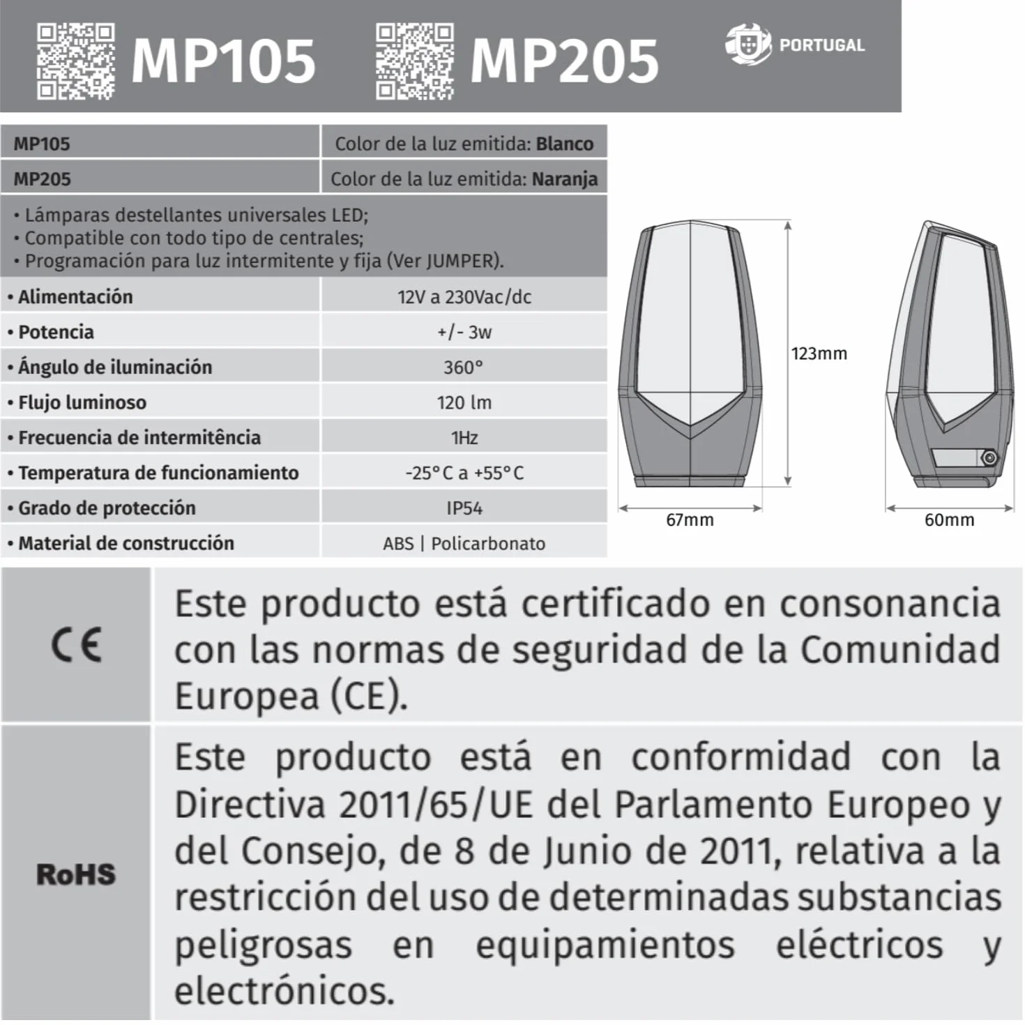MP205 Lámpara destellante led de señalización multitensión para puerta automatica de garaje