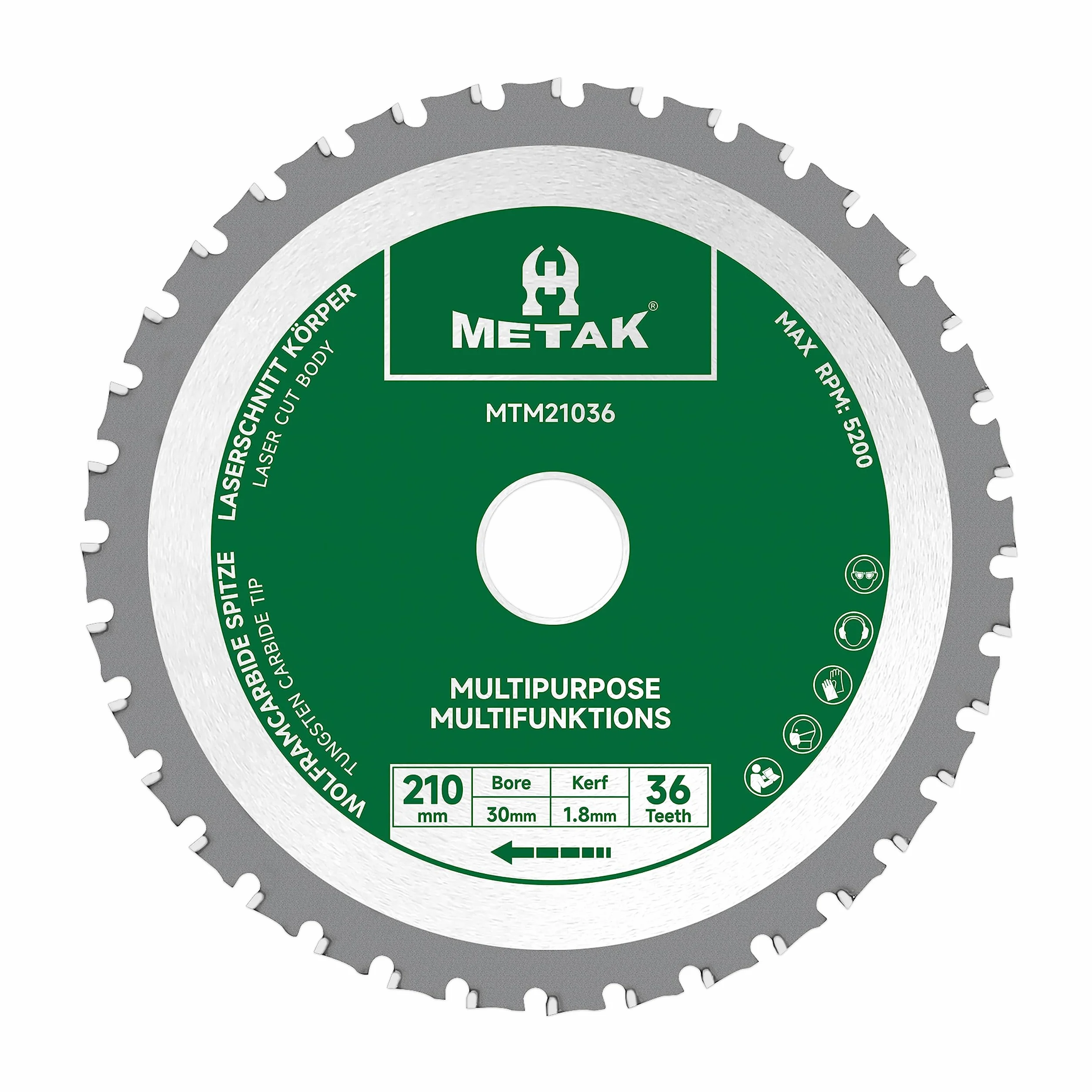 METAK - Hoja de sierra circular multifunción 210 x 30 mm, metal duro, para madera, metal, aluminio, acero, hoja multimaterial, 210 mm, 36 dientes, anillo de reducción de 30 mm incluido