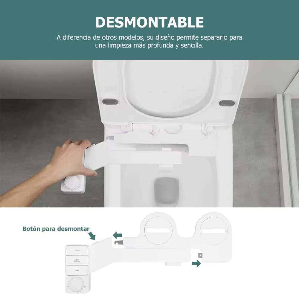 BENESS | Ducha Bidé De Botón Desmontable Sin Electricidad | Accesorio Delgado Para Baño | Fácil Instalación | Doble Pulverizador Frío Ajustable | Autolimpieza Integrada | Higiene íntima Y Ecológica