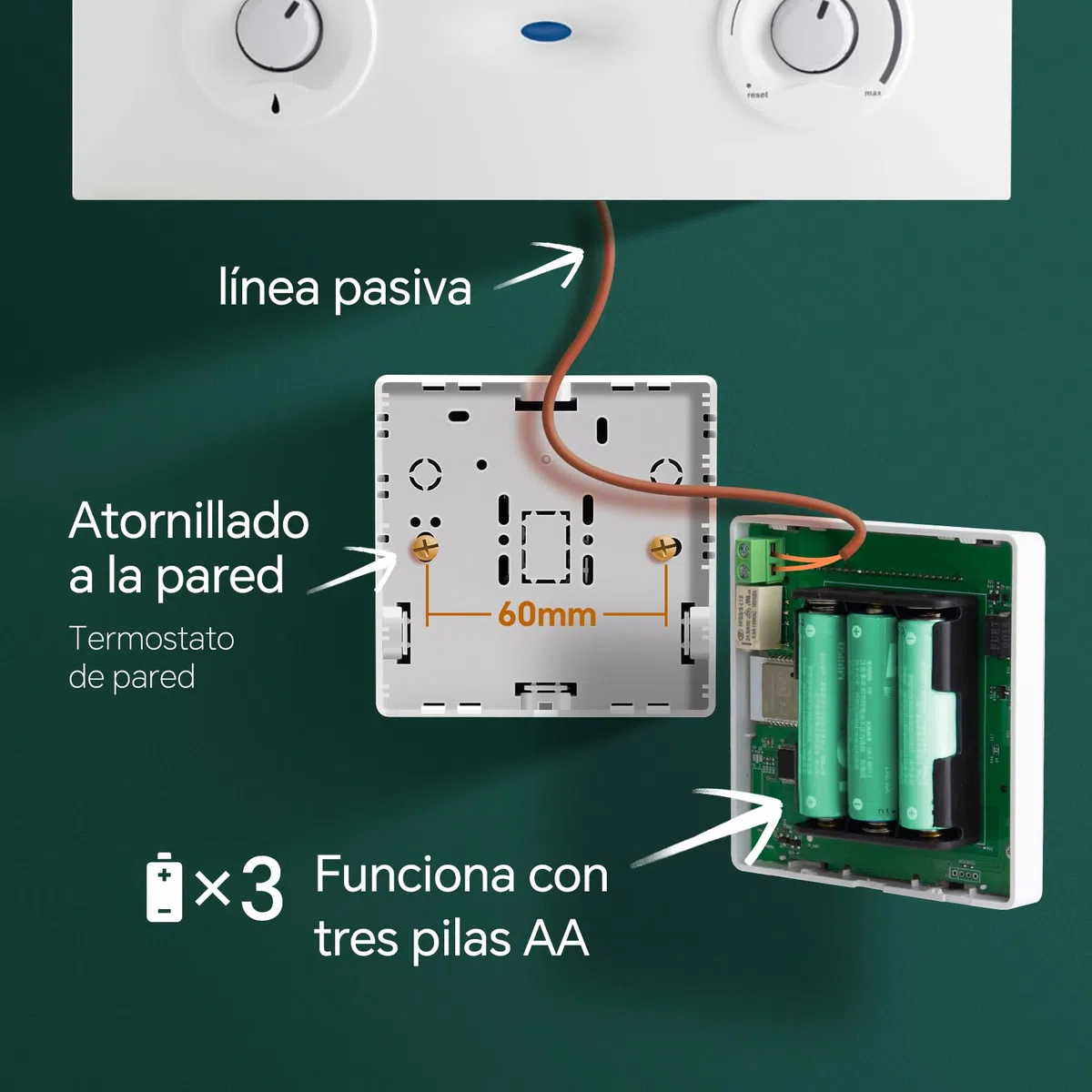 Termostato WiFi a batería calefaccion la Caldera.Termostatos de línea pasivos con Aplicaciones Tuya o Smart. 2 Hilo termostato de Digital programable controlable por Voz.Termostato Pila 3A R9V