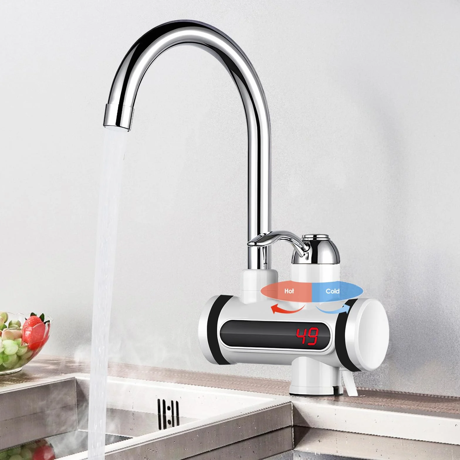 Grifo instantáneo de 220 V, 3000 W, calentador de agua eléctrico, grifo rápido con pantalla digital LED, cocina, baño, acero inoxidable, grifo eléctrico