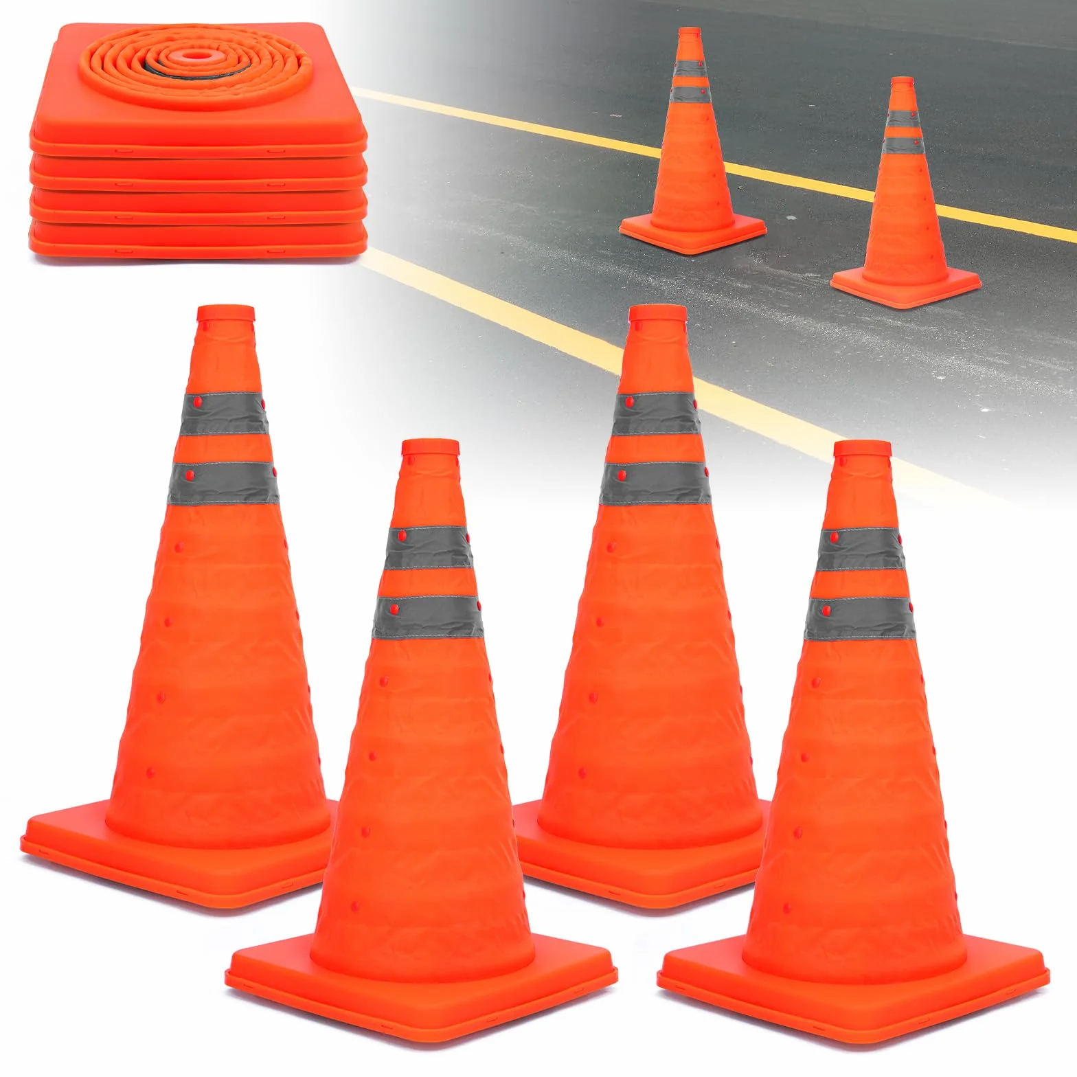 TAOPE Conos de Seguridad Vial Plegables 45cm con Collar Reflectante Naranja 4 PCS