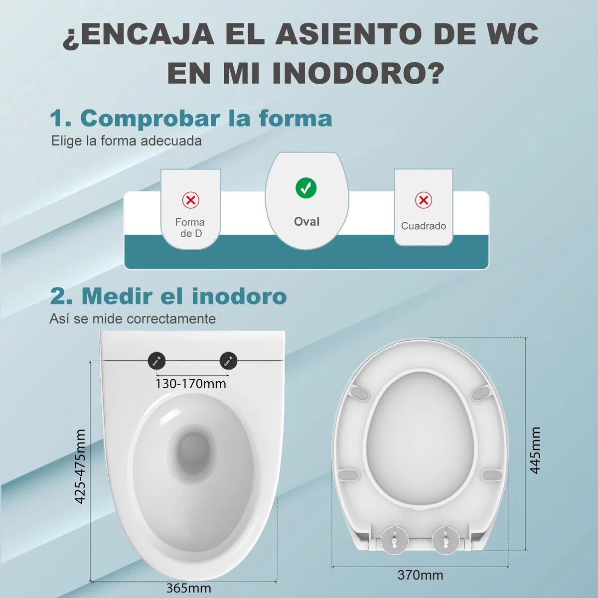 Tapa Wc Universal Amortiguada, Asiento Inodoro Blanco, Tapa de Vater Ovalada con Cierre Suave, Tapa de WC de Duroplast, Tapadera Wc para Familia, Tapa Inodoro Montaje Fácil