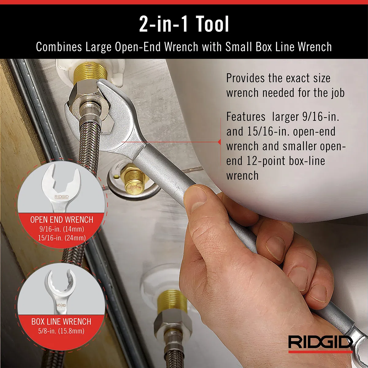 RIDGID 27023 Modelo 2002 Llave 2 en 1 One Stop para paradas angulares, paradas rectas y acoplamientos de compresión