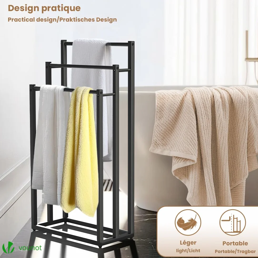 VOUNOT Toallero de Pie 3 Niveles Escalera Metal 45x22x86cm Negro Baño