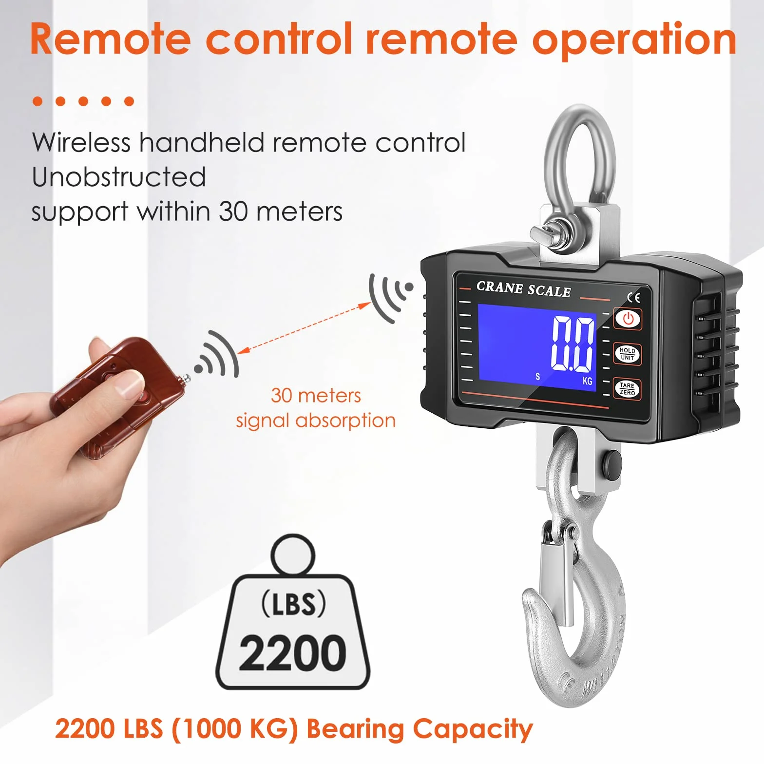 Bascula Gancho Industrial 1000kg, Báscula de Grúa Digital de Alta Precisión Báscula Colgantes Balanza Digital de Grúa LCD Inteligente con Control Remoto