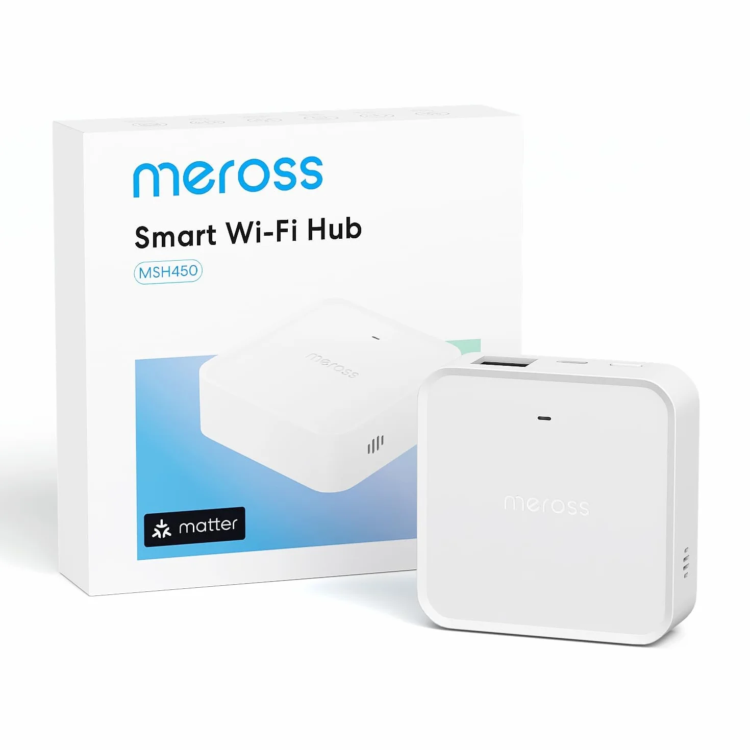 Meross Smart Hub Matter MSH450 | Alarma 110dB & Puerto Ethernet | Soporta Detector Humo, Sensores (Puerta/Ventana, Fugas Agua, Temp/Humedad) - Compatibile con Apple HomeKit, Alexa y Google Home