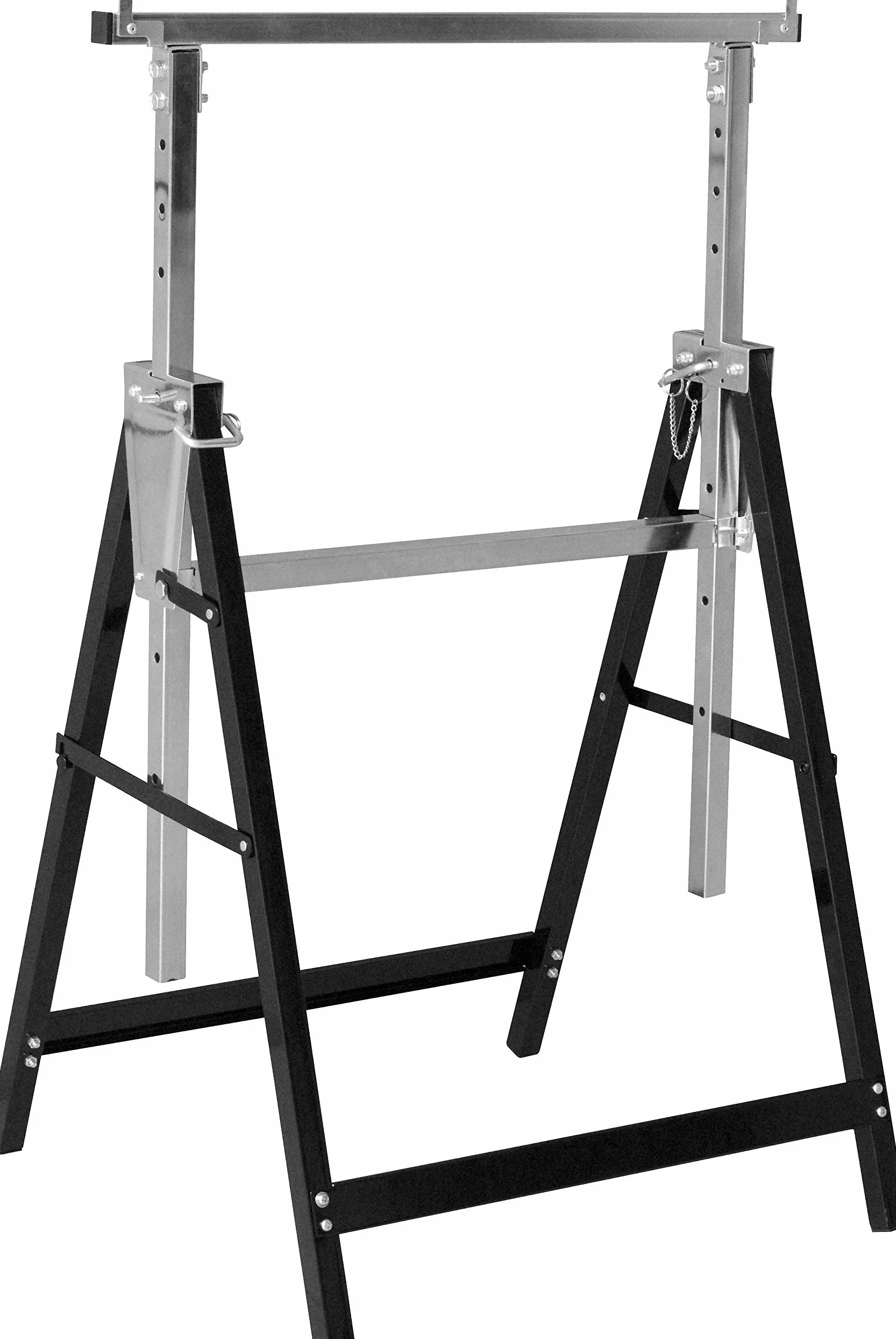 Meister Soporte de Metal 200 kg - Plegable - Altura de trabajo variable de 800 a 1300 mm - Ajuste de altura de 7 niveles - Con ganchos de seguridad/Soporte telescópico / 5258110