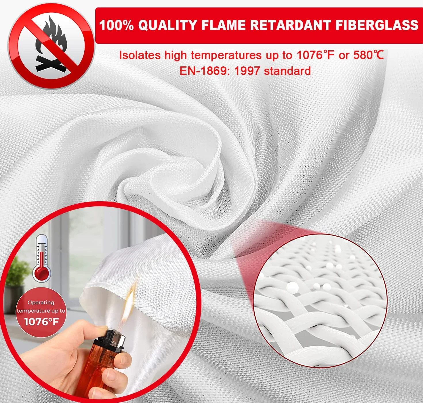 Manta ignífuga de Fibra de Vidrio de Emergencia 1mx1m para Cocina, Chimenea, Soldadura