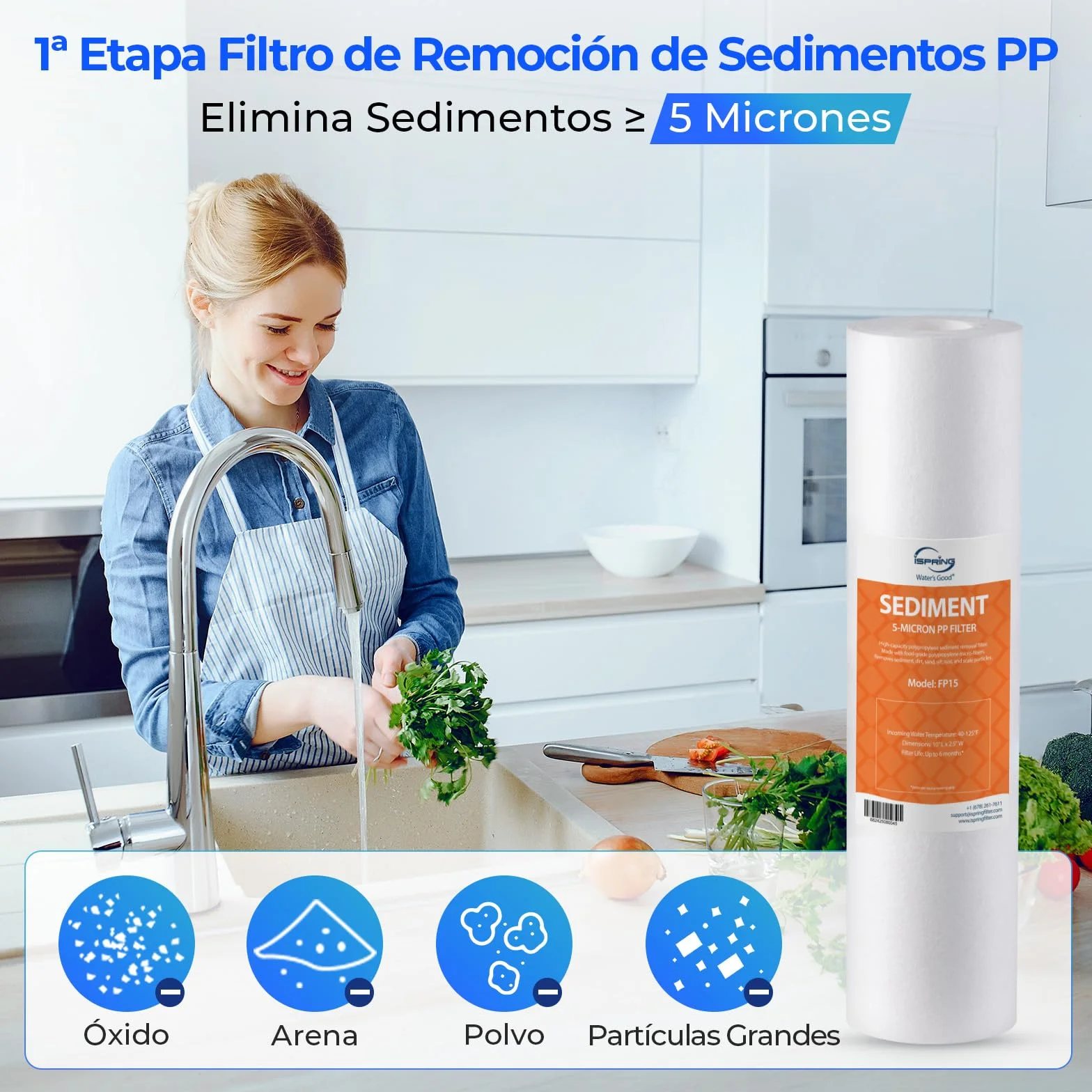 iSpring F3 Juego de Cartuchos de Filtro Repuesto Prefiltro 6 Meses para Sistemas Ósmosis Inversa RO Blanco